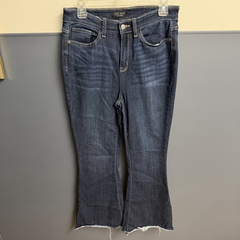 Judy Blue Flare High Rise Raw Hem Tummy Control Boho Festival Women's 9/29 Jeans